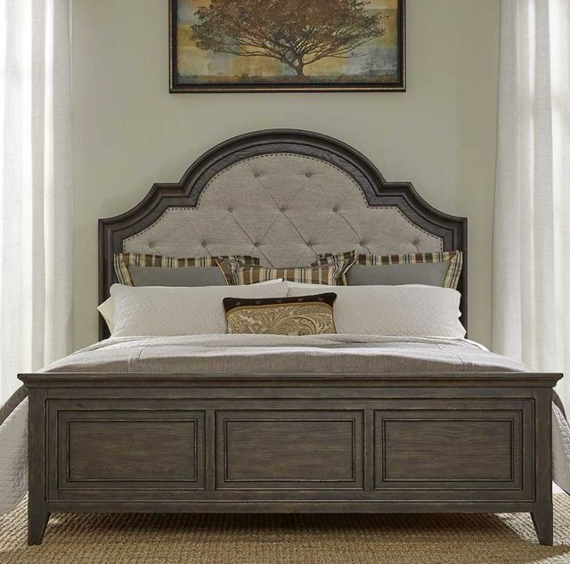 Liberty Furniture Paradise Valley Flax Tweed/Saddle Brown King Upholstered Panel Bed-1
