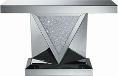 Coaster® Amore Mirror Top Silver Rectangular Sofa Table with Triangle Detailing