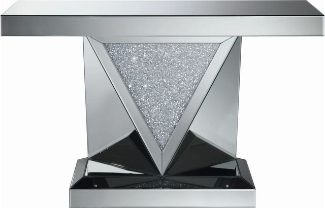 Coaster® Amore Mirror Top Silver Rectangular Sofa Table with Triangle Detailing