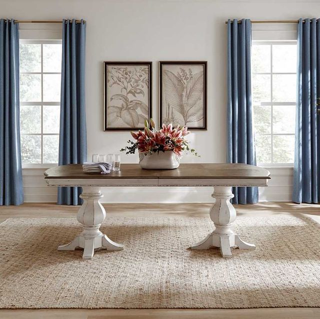 Liberty Furniture Magnolia Manor Weathered Bark Double Pedestal Dining Table with Antique White Base-2