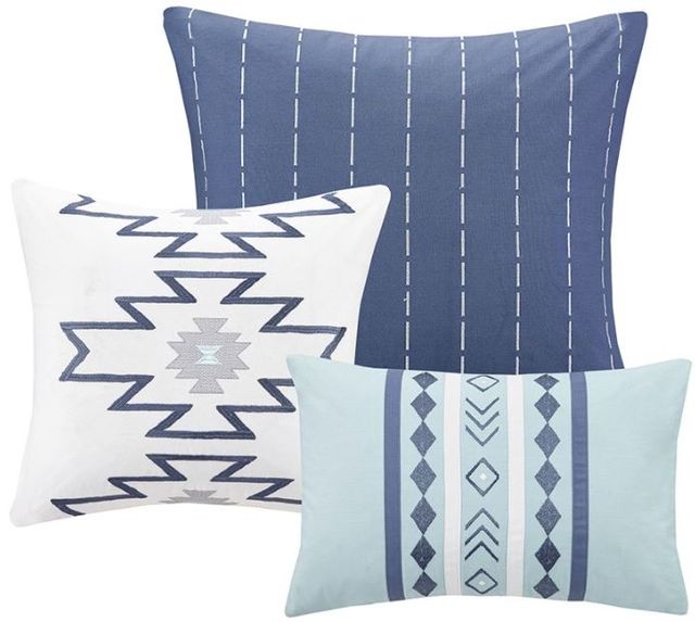Olliix by Madison Park Harding 7 Piece Blue Queen Cotton Comforter Set-1