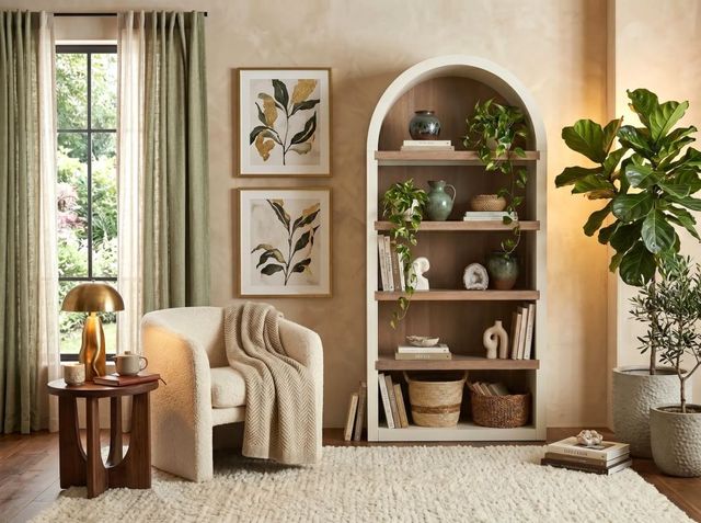 Sunny Designs™ Logan Marble White/Oak Grove Arched Bookcase-1