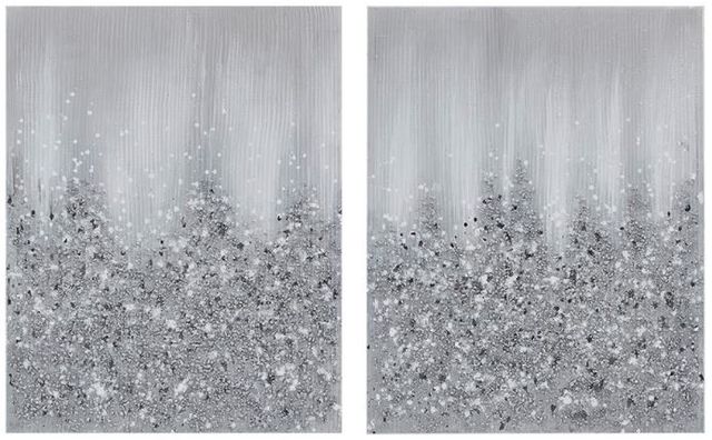 Olliix by Madison Park Glimmer 2 Piece Silver Hand Brush Heavy Textured Glitz Embellished Canvas Set-0
