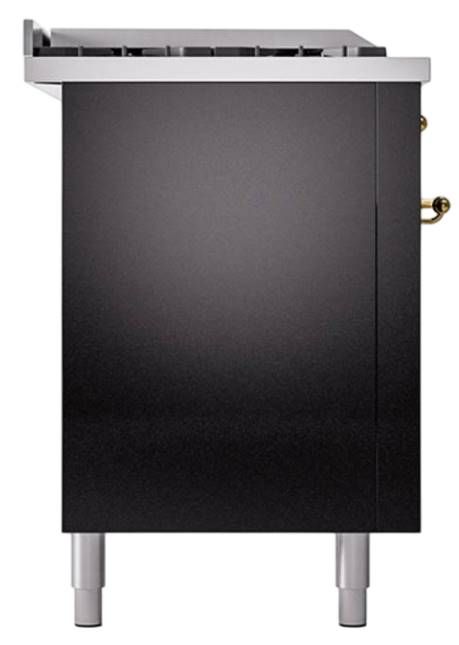 Ilve® Nostalgie II Noblesse 60'' Glossy Black Pro Style Dual Fuel Range with Brass Trim-2