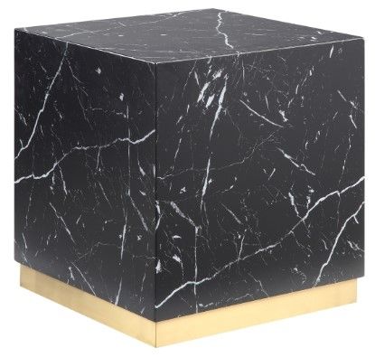 Mazin Furniture Astraia Black Faux Marble End Table with Brushed Gold Base-0