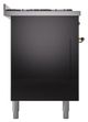 Ilve® Nostalgie II Noblesse 60'' Glossy Black Pro Style Dual Fuel Range with Brass Trim-2