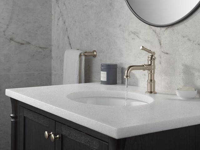 Delta Broderick® Lumicoat® Stainless Single Handle Bathroom Faucet with Drain-2
