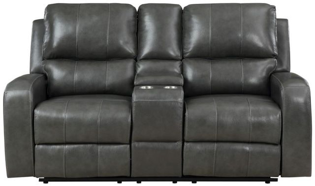 New Classic® Home Furnishings Linton Dark Gray Dual Power Reclining Console Loveseat-1