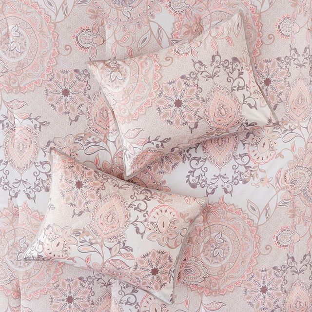 Olliix by Madison Park Isla 8 Piece Blush California King Cotton Printed Reversible Comforter Set-4