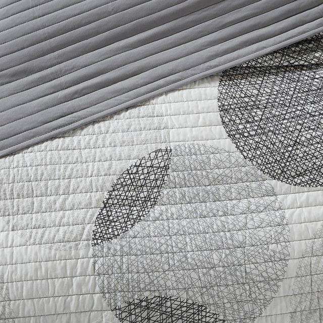 Olliix by Madison Park Essentials Knowles Grey Queen Complete Reversible Coverlet and Cotton Sheet Set-4
