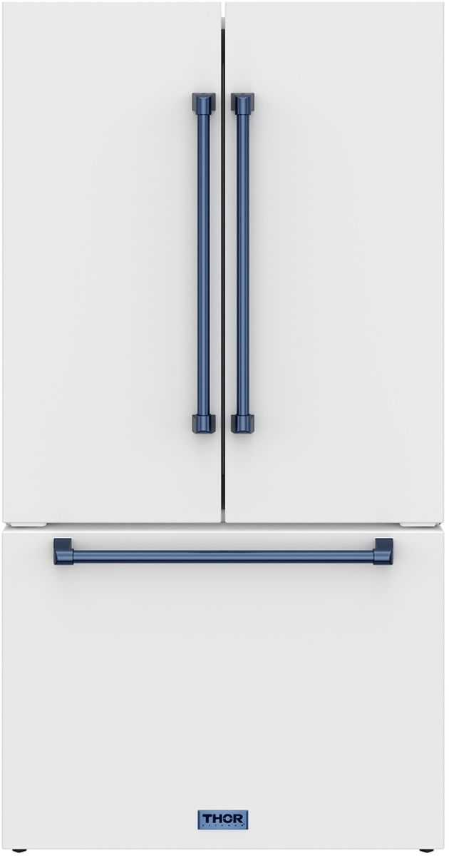 Thor Kitchen Gordon Ramsay Series 36" White French Door Counter Depth Refrigerator with Ice Maker & Blue Hardware-0