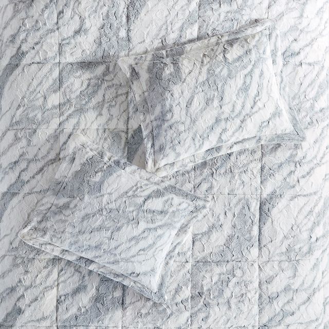 Olliix by Madison Park Lana Blue and Grey King Marble Faux Fur Comforter Set-4