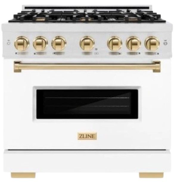 ZLINE Classic Autograph Edition 36" Satin Stainless Steel Pro Style Gas Range with White Matte Door and Polished Gold Accents-0