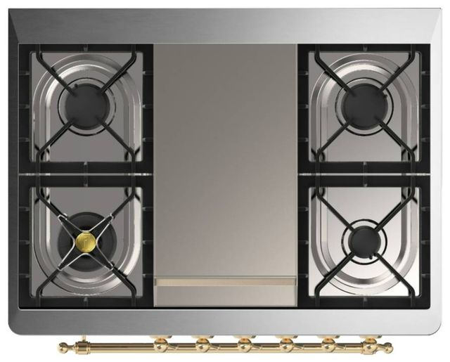 Ilve® Majestic III 36" Glossy Black Pro Style Dual Fuel Liquid Propane Range with Triple Glass Door and Brass Trim-2