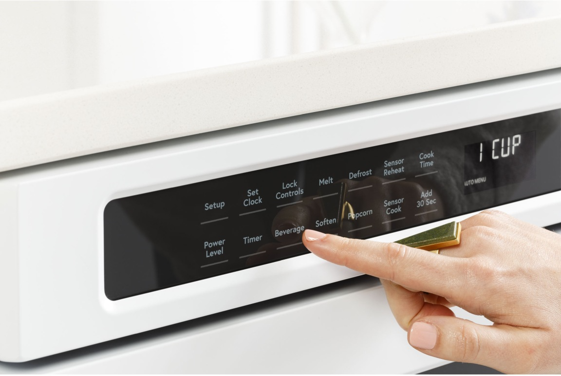 Advanced Control Interfaces Close-up of modern microwave drawer control panel