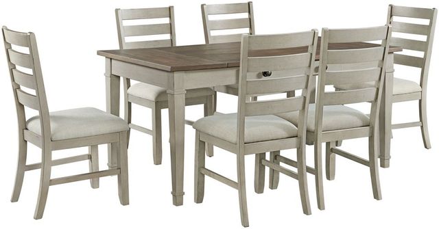 Elements International Farmington 7-Piece Light Beige/Medium Brown/Washed Stone Dining Set-0