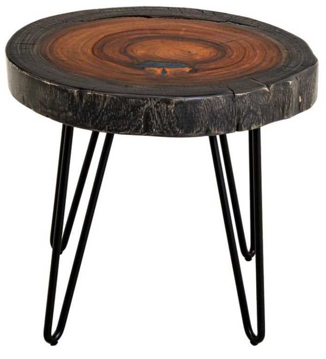 International Furniture Direct Parota Epoxy Stained Brown End Table with Black Base-2