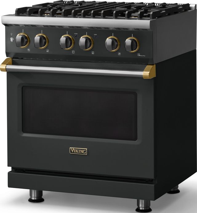 Viking® 5 Series 30" Antique Bronze Pro Style Dual Fuel (LP) Range with Polished Chrome Trim-3
