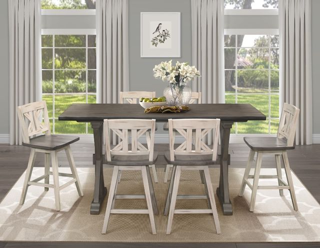 Homelegance® Amsonia Distressed Gray/White Sand Swivel Counter Chair with X-Back-1