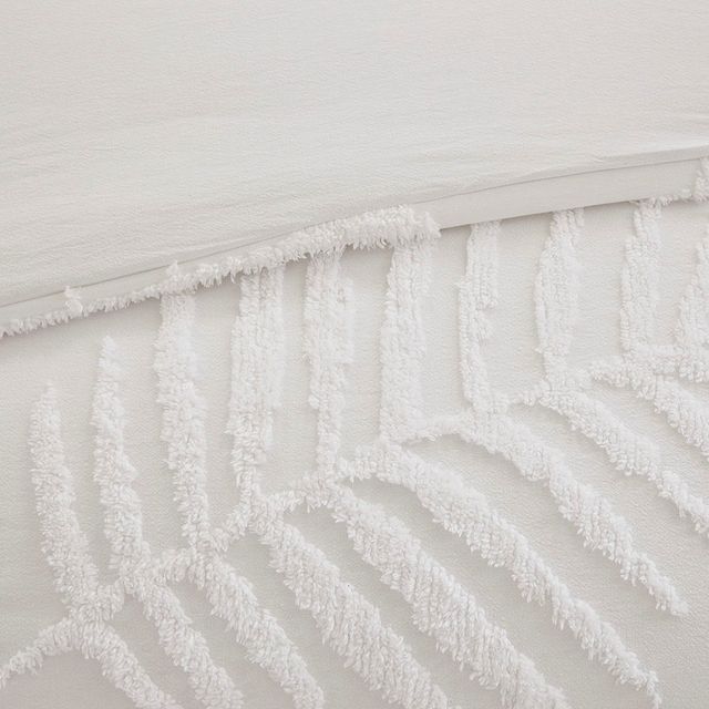 Olliix by Madison Park 3 Piece White Full/Queen Bahari Tufted Cotton Chenille Palm Comforter Set-4