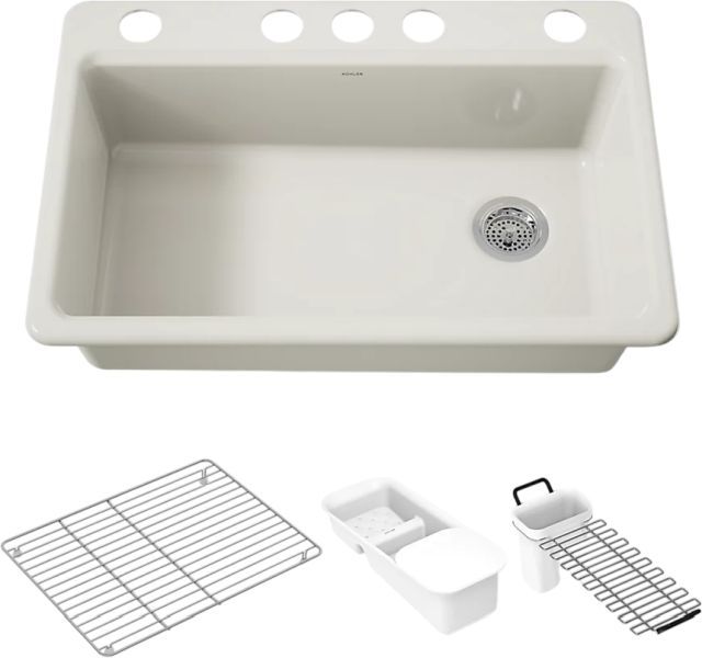 KOHLER® Riverby® Biscuit 33" Undermount Single-Bowl Workstation Kitchen Sink-0