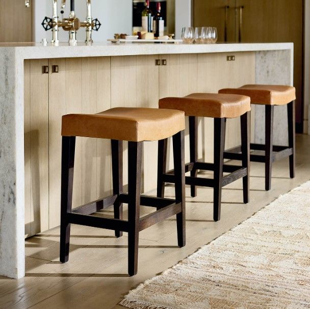 Bassett® Furniture Customizable Vail 18" Leather Saddle Bar Stool-3