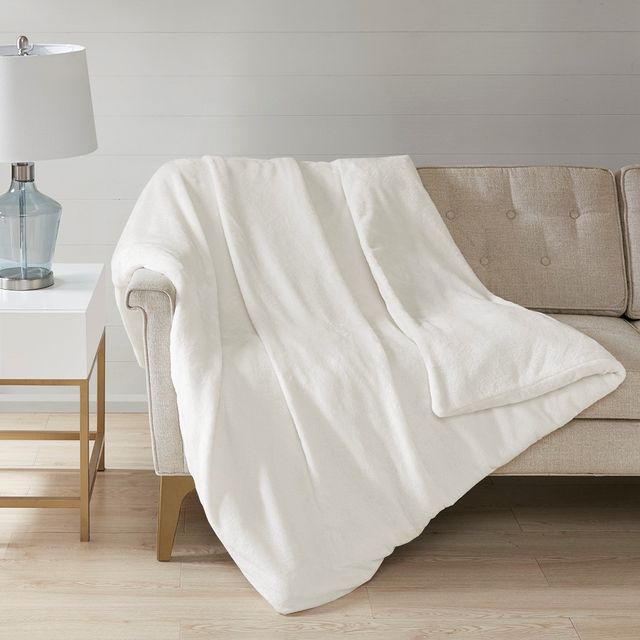 Olliix by Sleep Philosophy Plush Ivory 60"x70"-25lbs Weighted Blanket-1