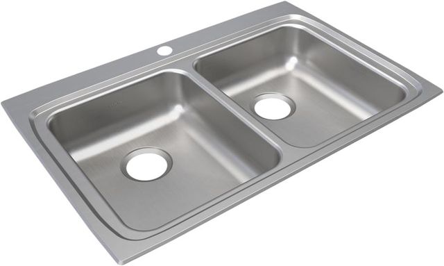 Elkay Lustertone® Classic Lustrous Satin 33" x 22" x 6" 4-Hole Equal Double Bowl Drop-In ADA Sink-0