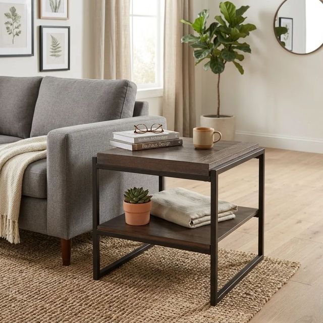Sunny Designs™ Tyler French Brown End Table with Black Metal Frame-1
