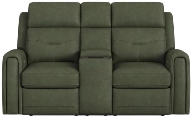 Flexsteel® Felix Forest Green Leather Power Reclining Loveseat with Console, Power Headrest and Lumbar-3