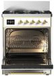 Ilve® Majestic III 30" White Pro Style Dual Fuel Natural Gas Range with 5 Black Brass Burners and Brass Trim-1
