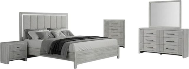 Global Furniture USA Elsie 5-Piece Gray King Upholstered Panel Bedroom Set-0