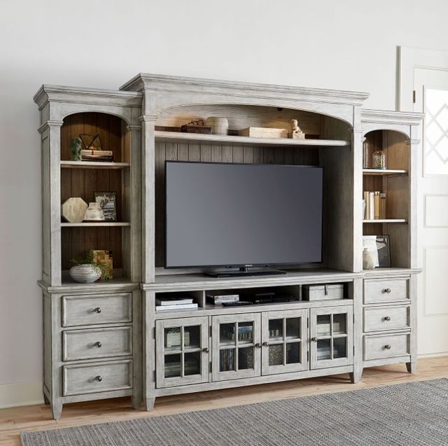 Liberty Furniture Heartland Antique White/Tobacco Entertainment Center with Piers-1