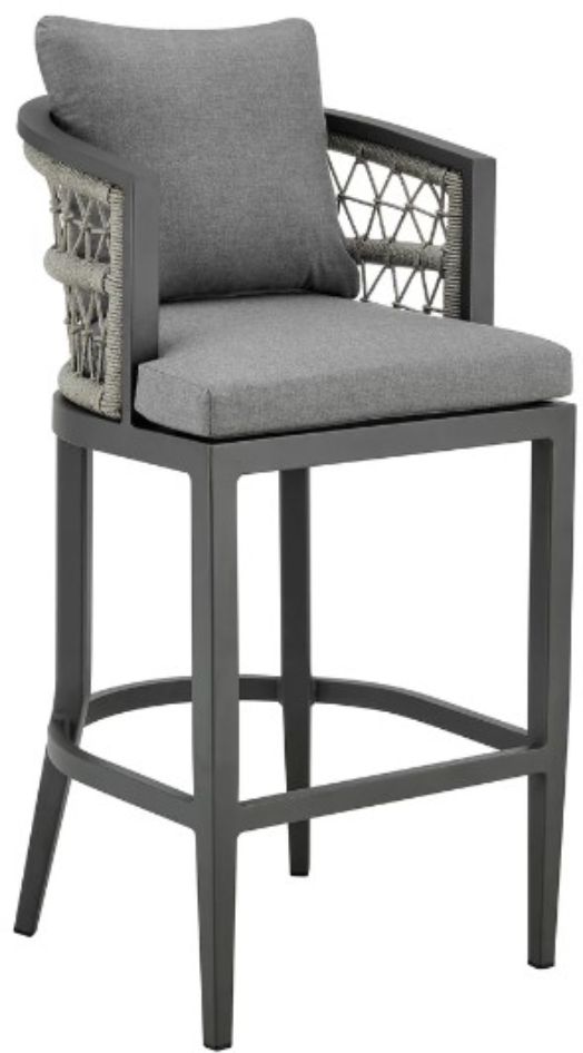 Armen Living Zella Gray/Light Gray Rope/Metal Outdoor Bar Stool with Cushions-0