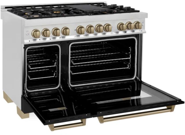 ZLINE Autograph Edition 48" Stainless Steel Pro Style Dual Fuel Range with Black Matte Door-1