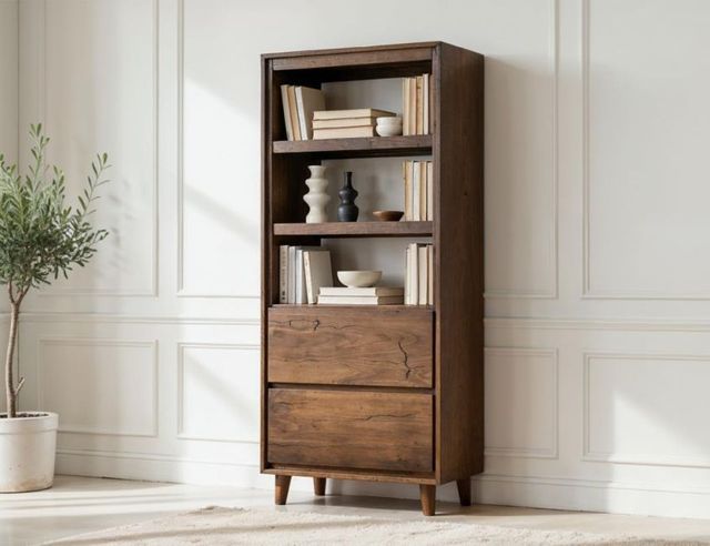 International Furniture Direct Savia Brown 2-Drawer Bookcase-1