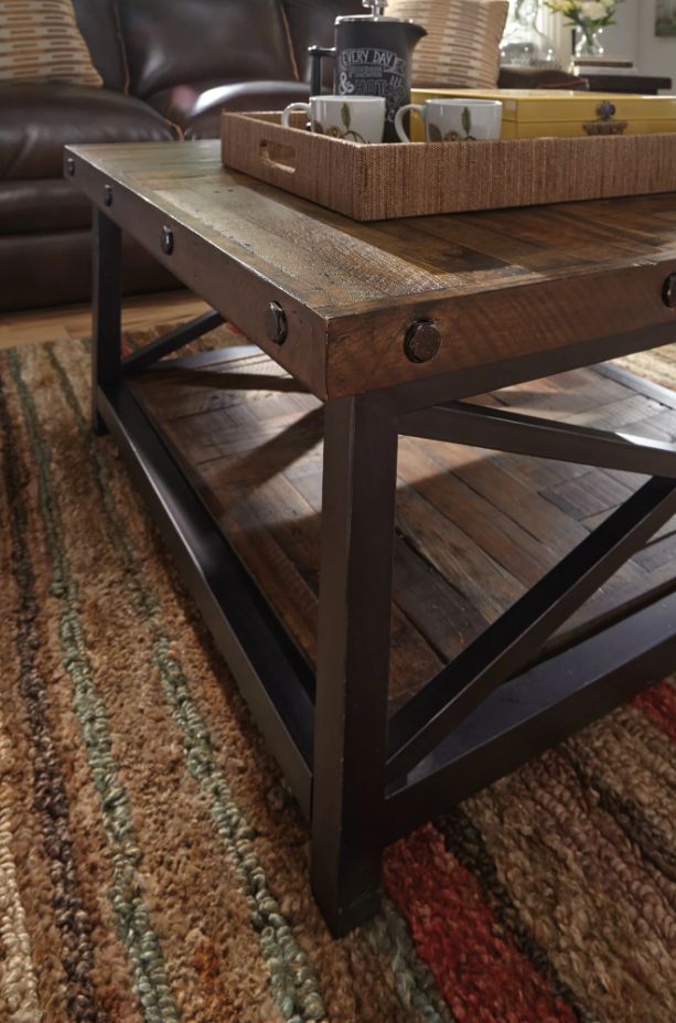 Flexsteel® Carpenter Dark Brown Square Coffee Table with Black Frame-1