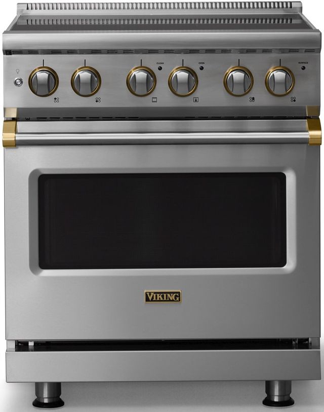 Viking® 5 Series 30" Stainless Steel Pro Style Electric Range with Brushed Brass Trim-0