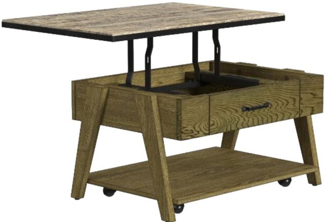 Null Furniture Oak Park Rustic Oak Top Lift-Top Cocktail Table with Natural Oak Base-0