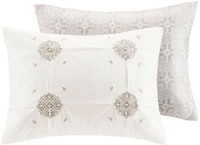 Olliix by Madison Park 4 Piece Ivory Full/Queen Malia Embroidered Cotton Reversible Duvet Cover Set-2