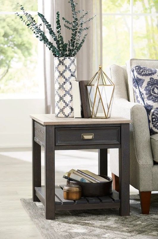 Hammary® Lyle Creek-Hamilton Toasted Caramel End Table with Smoked Charcoal Base-1