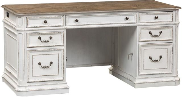 Liberty Furniture Magnolia Manor 5-Piece Antique White/Weathered Bark Desk Set-3