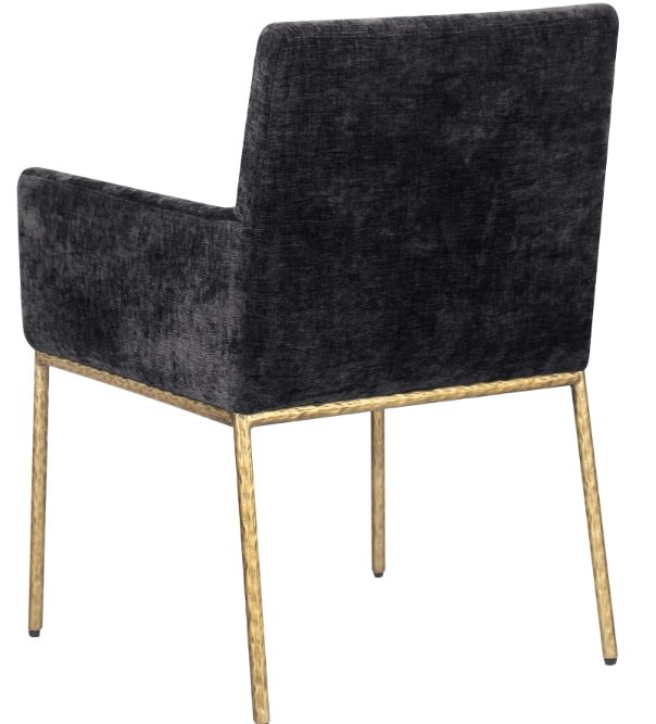 Meridian Furniture Reeves Black/Brushed Brass Chenille Upholstered Dining Arm Chair-4