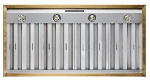 FORNO® Vittorio 48" Black Wall Mounted Range Hood with Antique Brass Trim-4