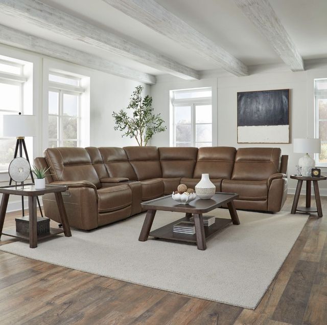 Liberty Furniture Collins 6-Piece York Chestnut Leather Power Reclining Sectional-2