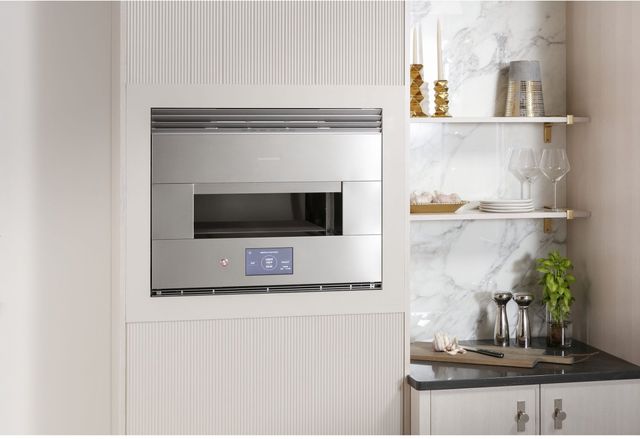 front view of a Monogram Hearth oven in a modern kitchen 