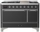 Ilve® Majestic III 48" Graphite Matte Pro Style Dual Fuel Natural Gas Range with Solid Door and Chrome Trim-0