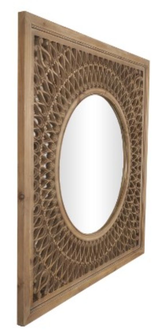 Deco Marche Brown Wood Wall Mirror with Carved Scroll Pattern-0