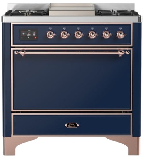 Ilve® Majestic III 36" Midnight Blue Pro Style Dual Fuel Natural Gas Range with Solid Door and Copper Trim-0