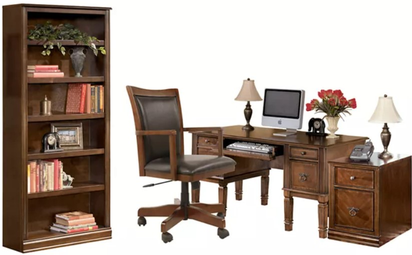 Signature Design by Ashley Hamlyn 4 Piece Medium Brown Home Office Desk Set Sides Furniture Bedding Dora AL